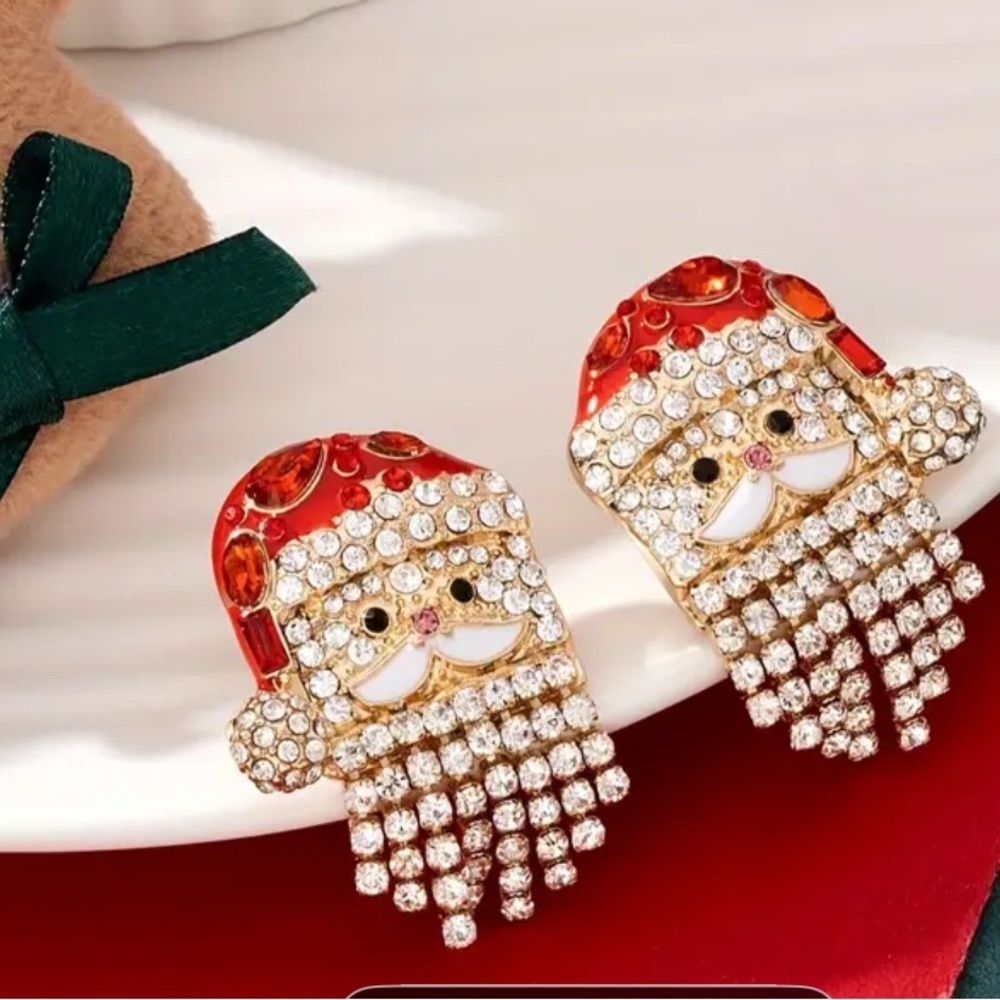 Festive Santa Claus Rhinestone Earrings - Picture 5 of 5